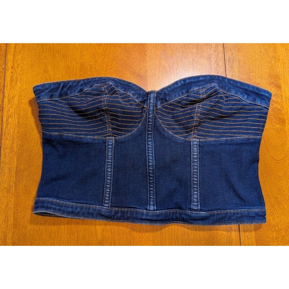 Express Denim Bustier Corset Top Dark Wash Structured Stitching Size L Cropped
